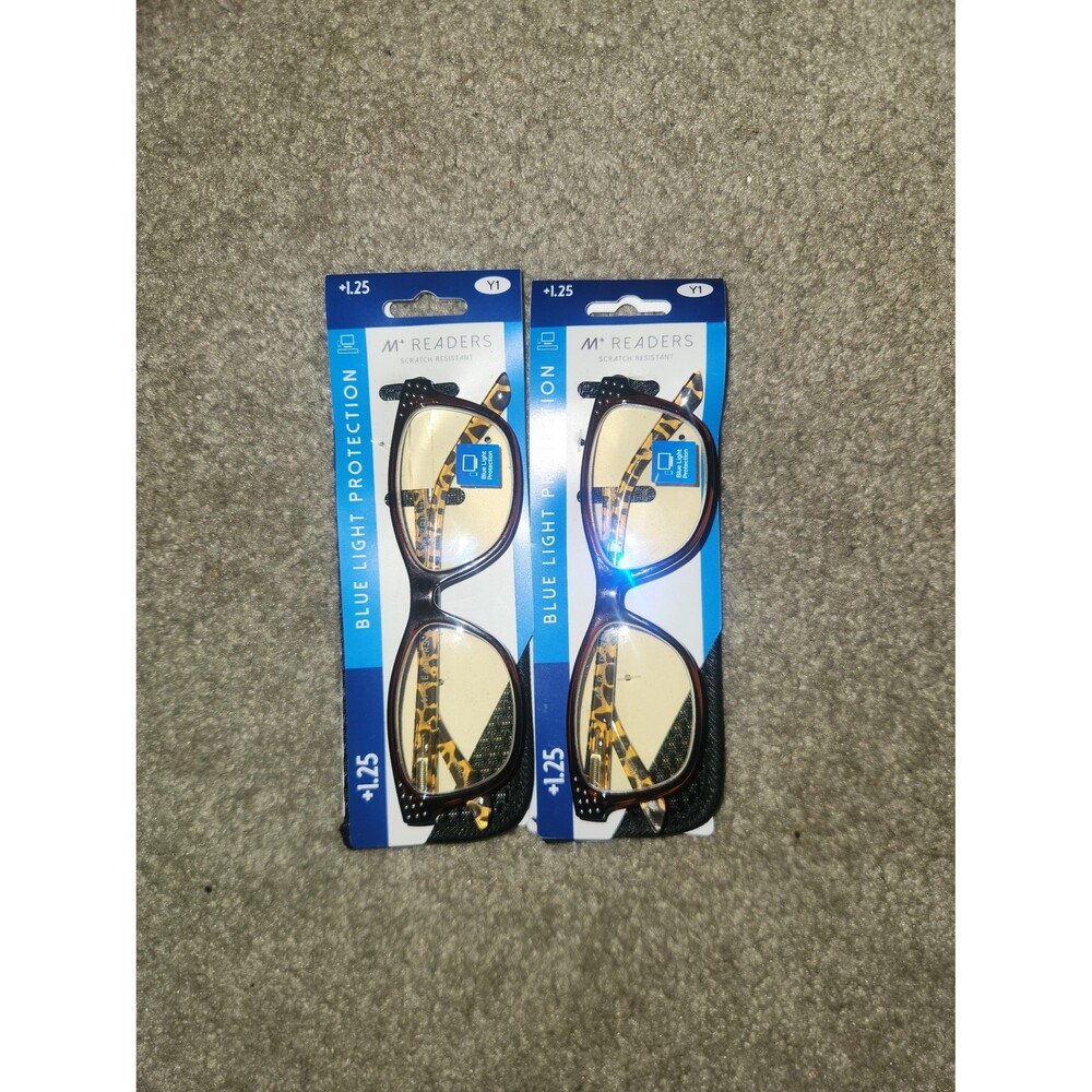 M+ Readers +1.25 Blue Light Protection Scratch Resistant Glasses NEW 2 pack